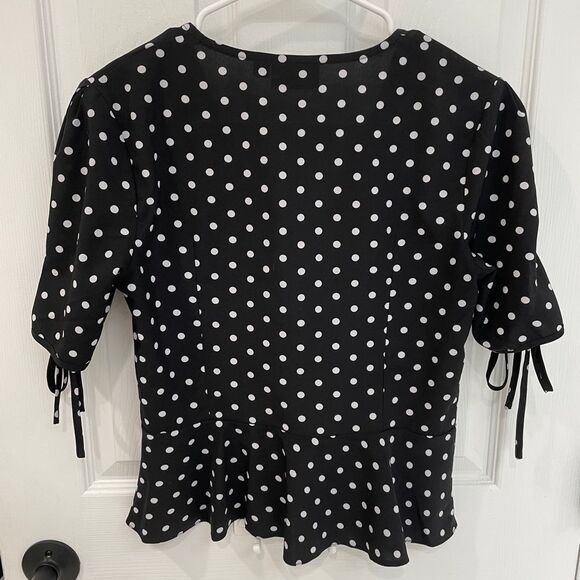 Voodoo Vixen Black White Polka Dot Button Down Peplum Top Women’s Size S - Picture 2 of 6